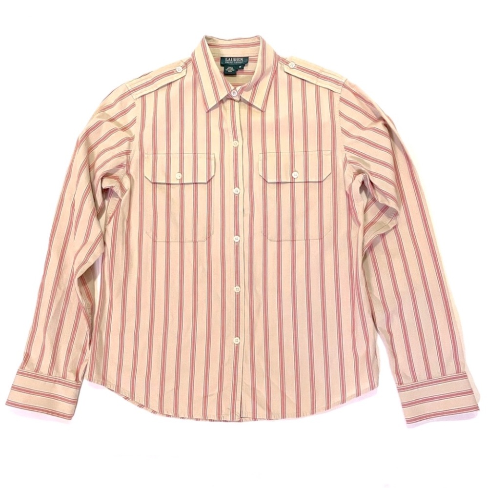 EUC Lauren Ralph Lauren striped button down shirt long sleeve women size M